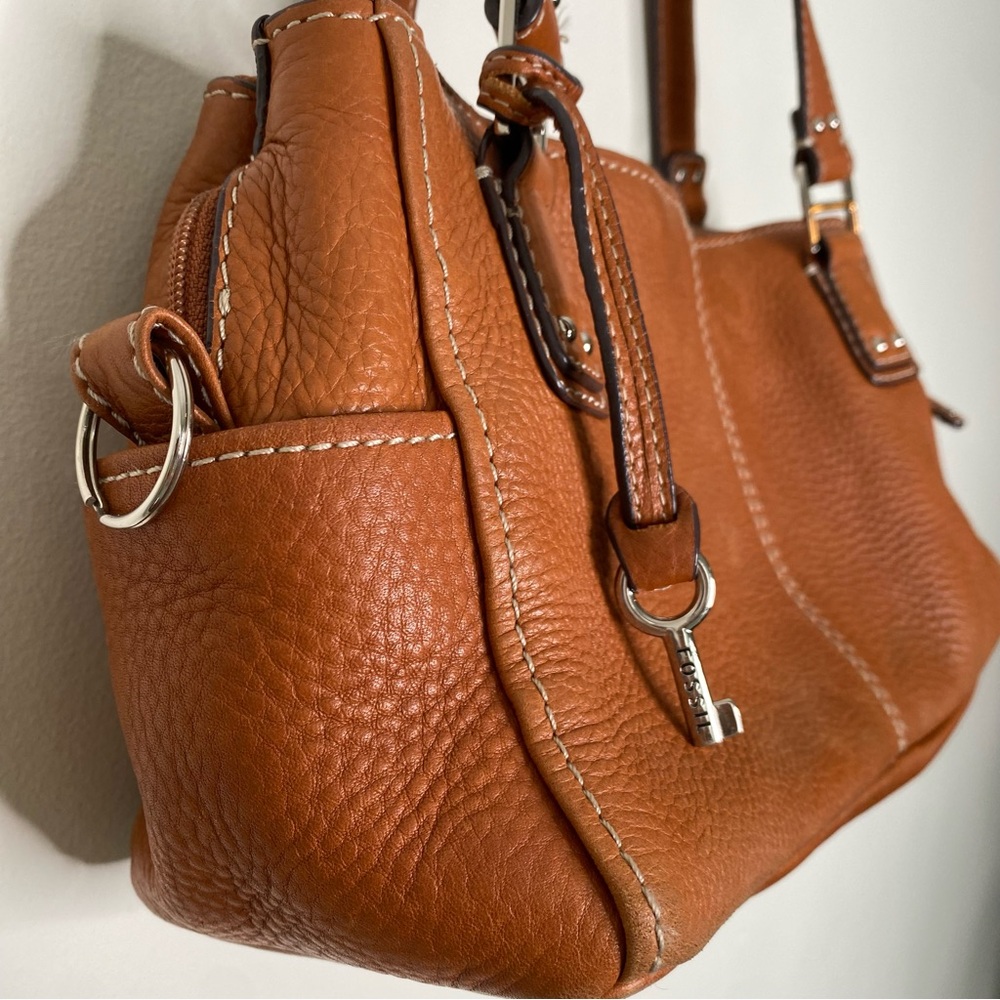 Y2K Vintage Fossil Cognac Genuine Pebbled Leather Shoulder Bag Purse - Picture 5 of 16